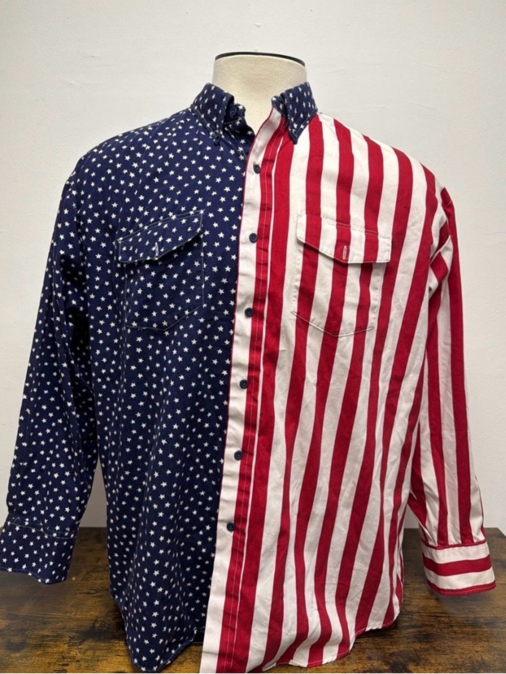 Patriotic Split-Pattern Button-Down Shirt - Red & Navy - July 4th